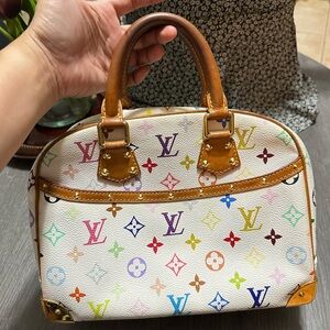 AUTHENTIC LOUIS VUITTON TROUVILLE MULTICOLOR WHITE MM HANDBAG